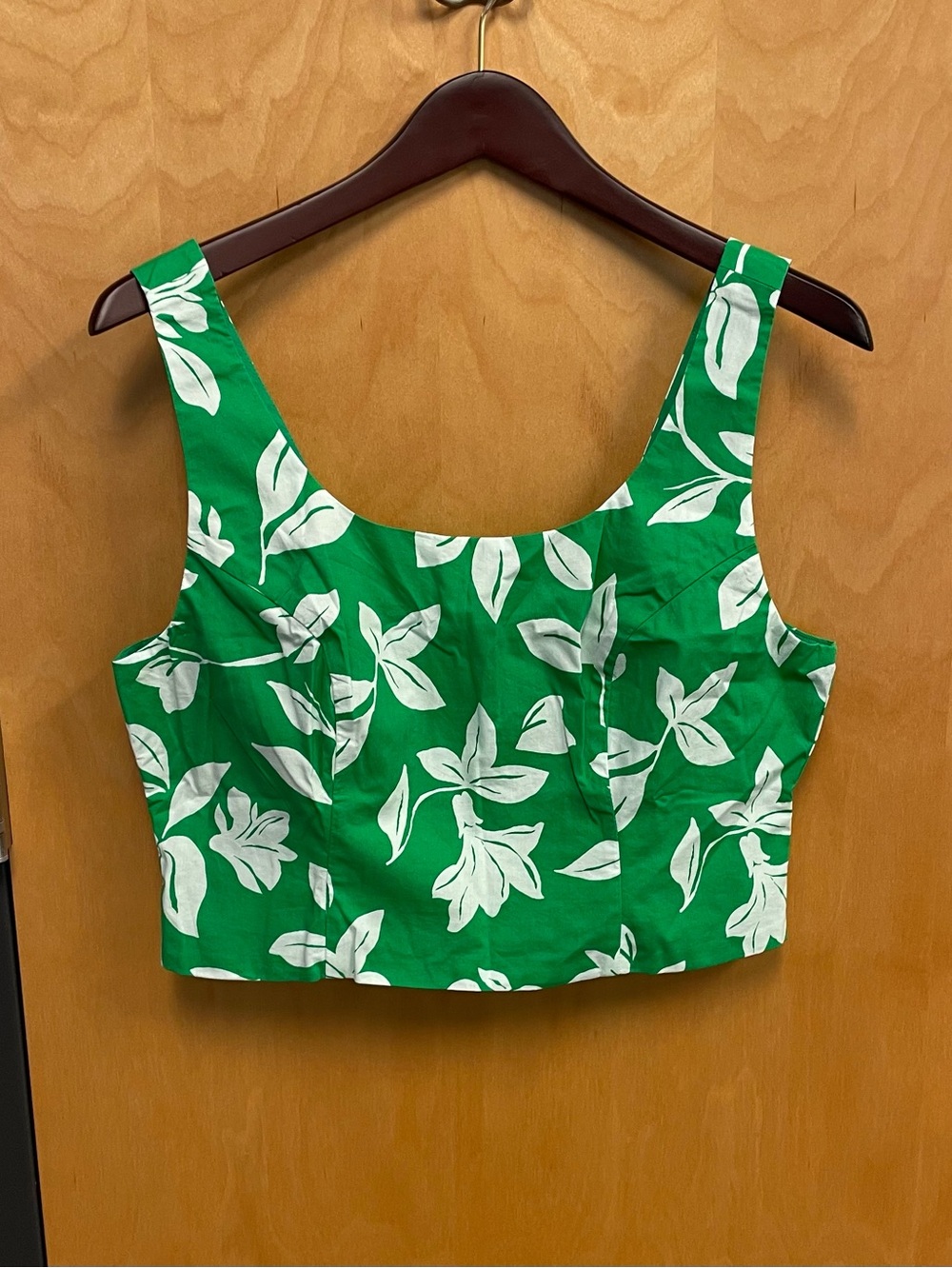 J. Crew Women’s Smocked Back Cropped Tank Top with White Floral Leaf Pattern